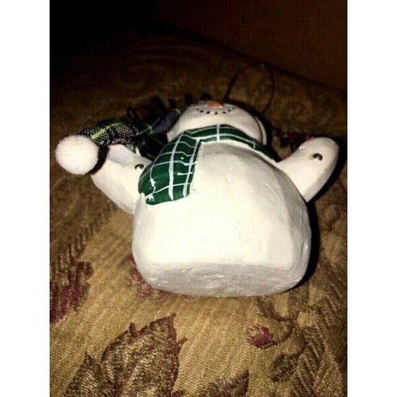 Snowman Angel in Plaid Hat, Check Scarf, Quality Resin Christmas Ornament - Picture 8 of 12